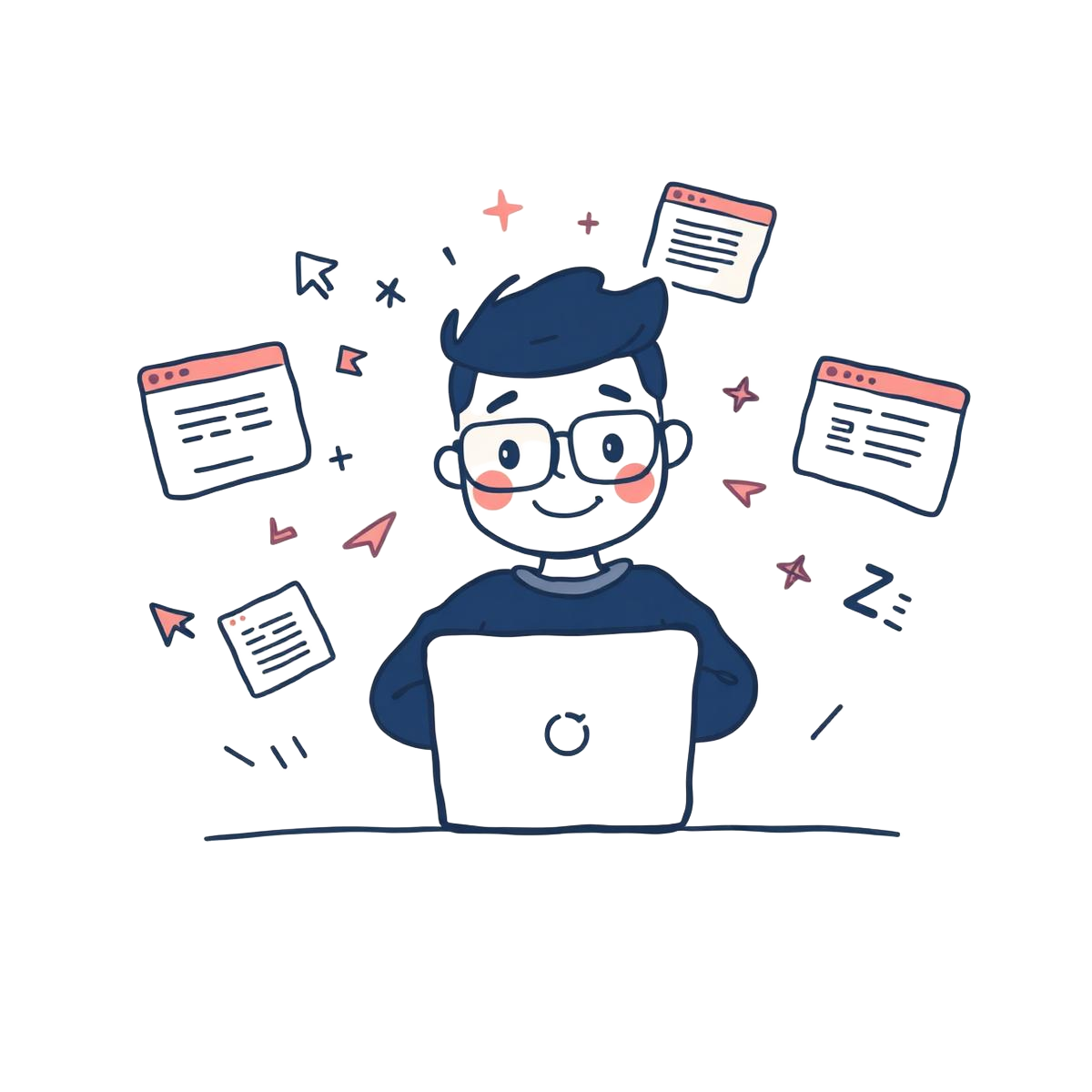 Ilustrasi developer Sikoding sedang membuat website