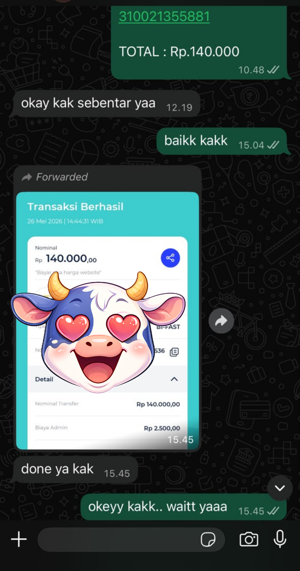 Bukti transfer Pelunasan Website Rp140.000