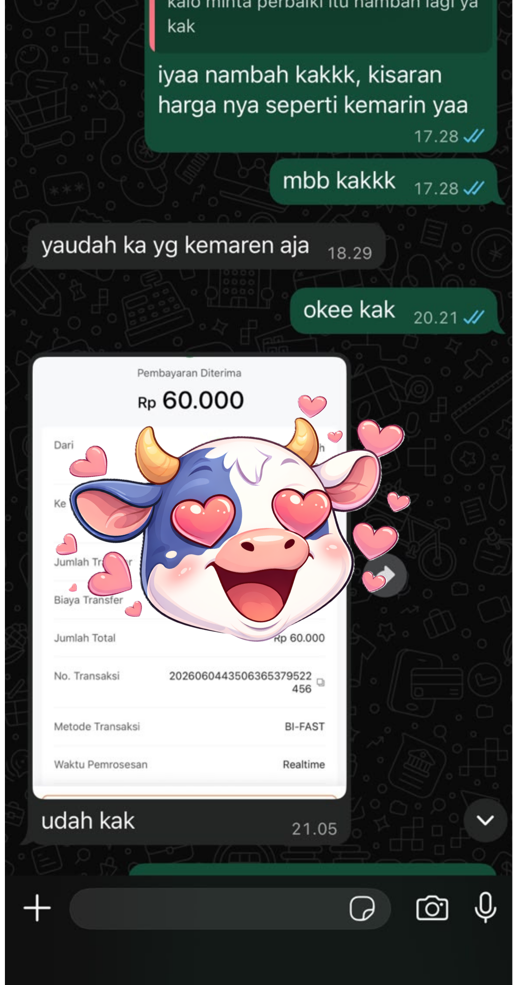 Bukti transfer Revisi Tambahan Rp60.000